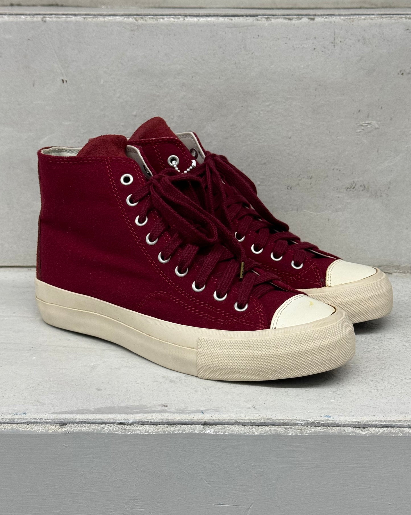 VISVIM FW17 SKAGWAY HI IN BURGUNDY SNEAKERS