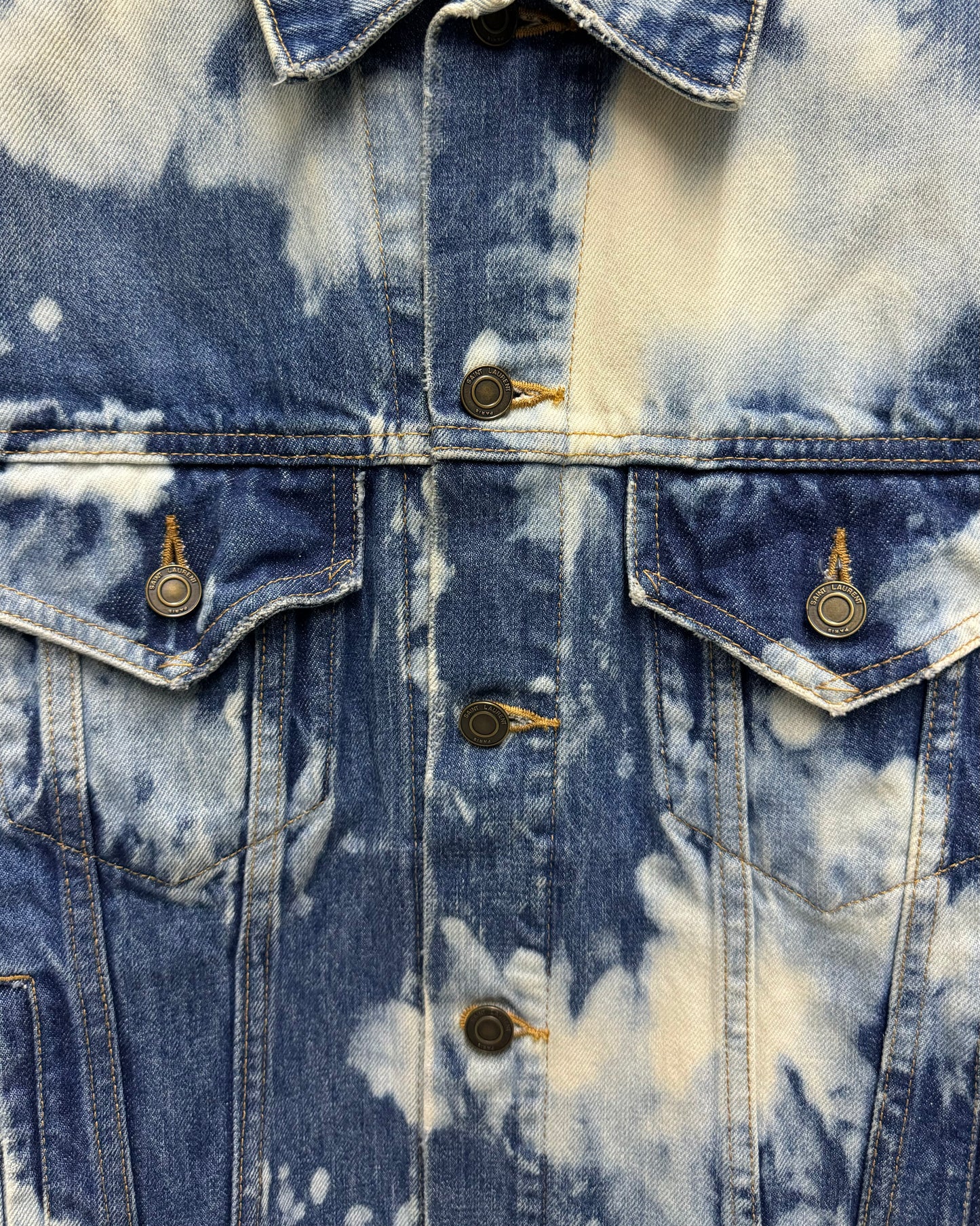 SAlNT LAURENT SS16 DESTROYED JEAN JACKET IN BLUE PUNK DENIM