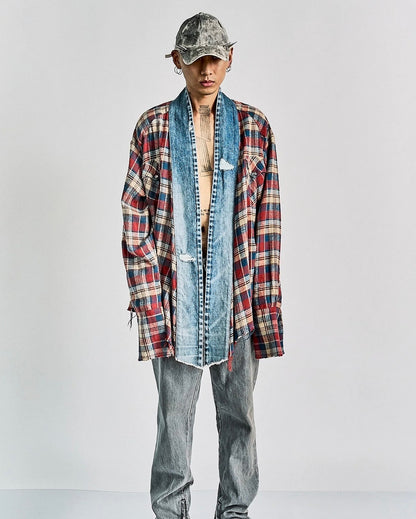 GREG LAUREN VINTAGE DENIM STRIPE KIMONO STUDIO