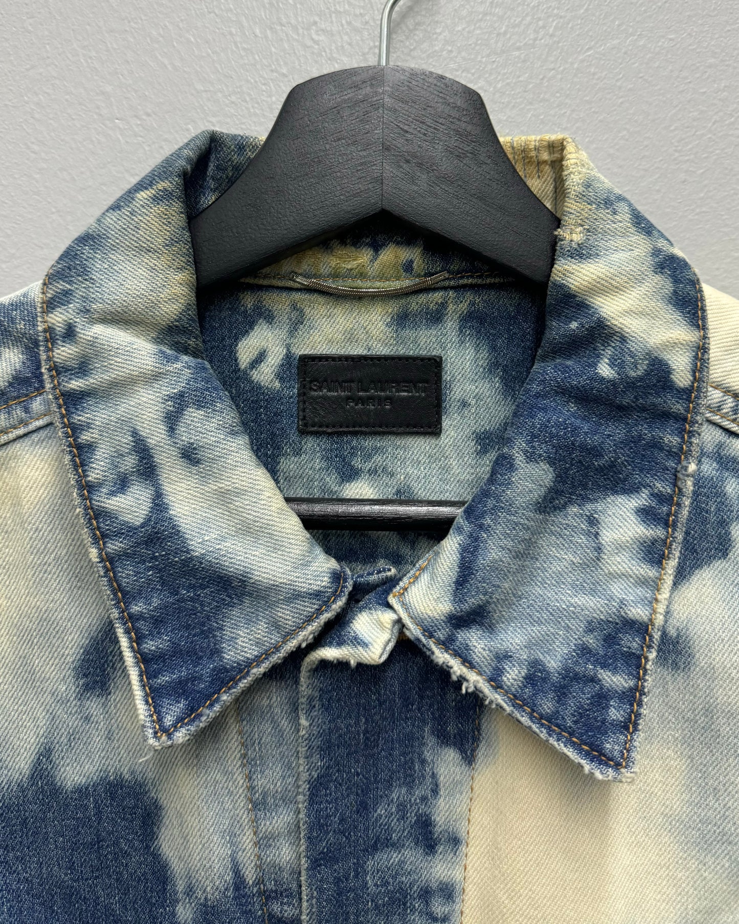 SAlNT LAURENT SS16 DESTROYED JEAN JACKET IN BLUE PUNK DENIM