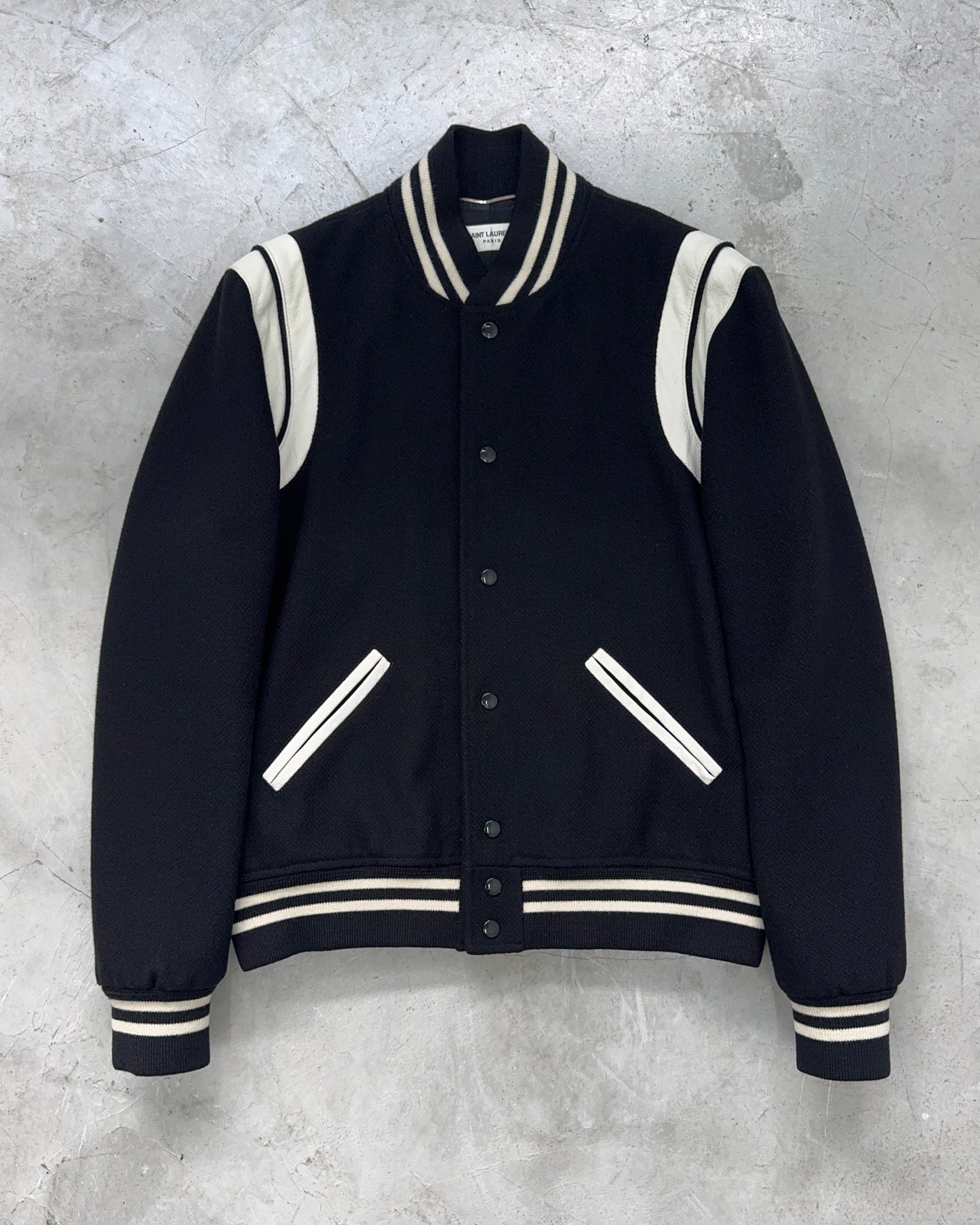 SAlNT LAURENT FW20 WOOL TEDDY VARSITY JACKET