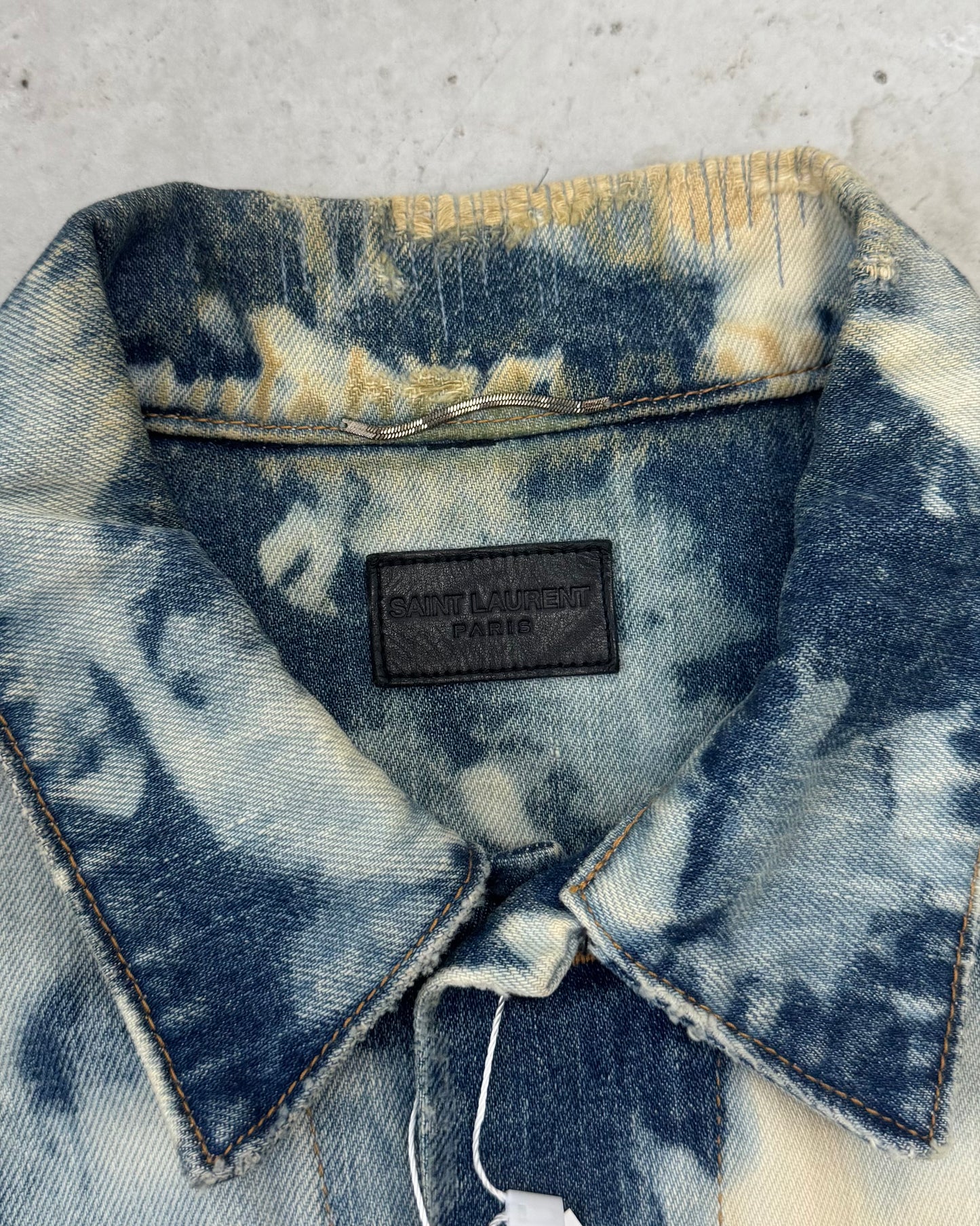 SAINT LAURENT SS16 DESTROYED JEAN JACKET IN BLUE PUNK DENIM